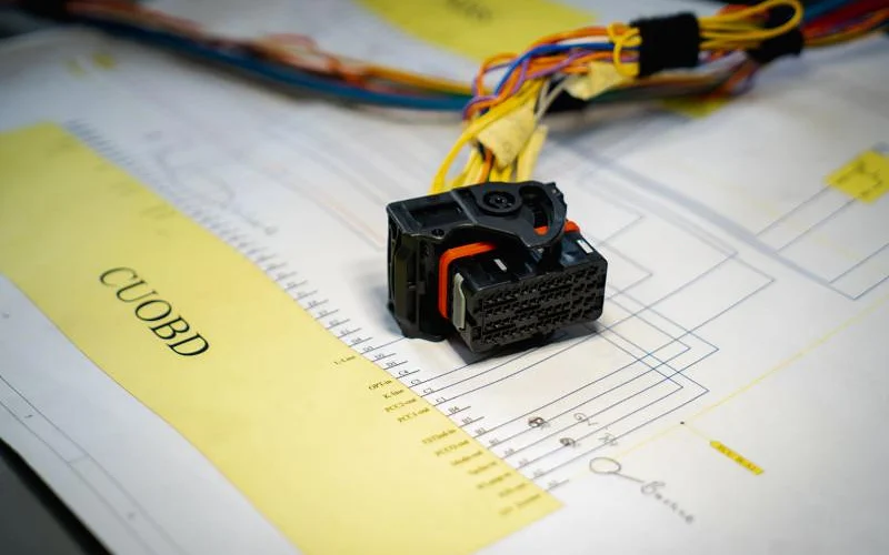 Wiring harness on an electrical wiring diagram and panel drawings