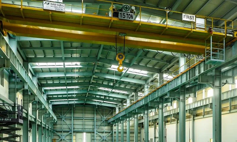 Overhead crane in an industrial warehouse