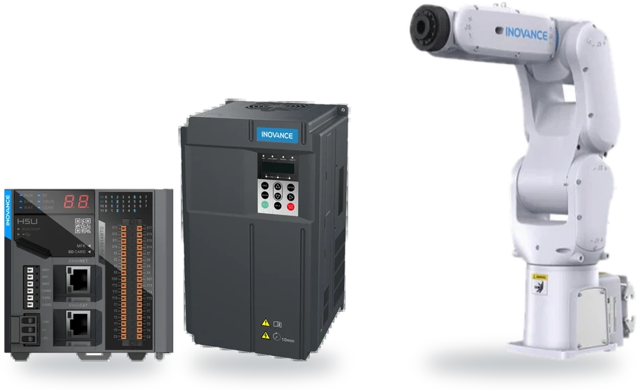 Inovance H5U PLC, MD500-PLUS AC drive and IR-R7H six-axis robot